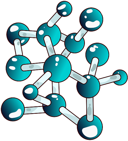 A 3D illustration of a teal molecular structure with spheres connected by white bonds.