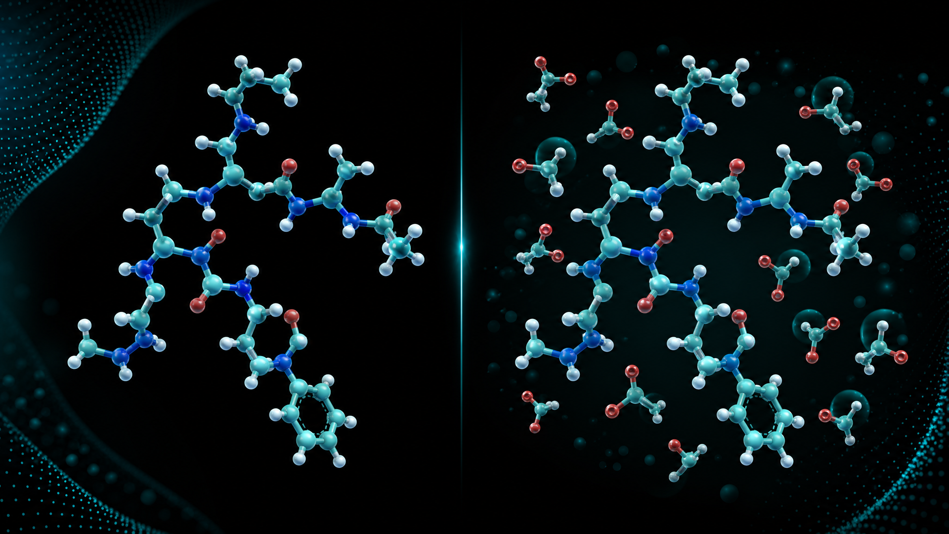 Side-by-side molecular models illustrating different chemical forms of the same peptide