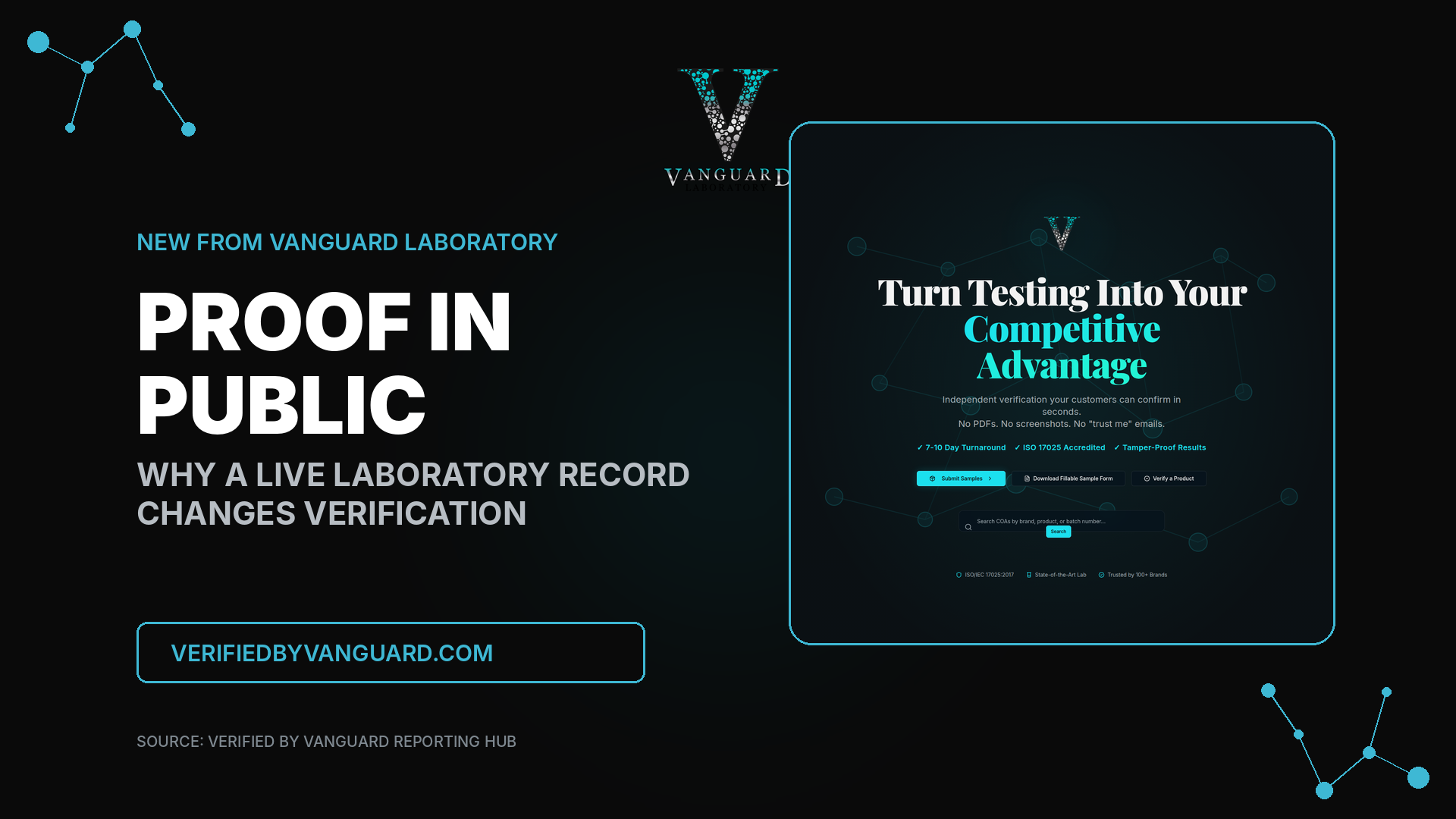Verified by Vanguard portal displayed as the public source for laboratory result verification