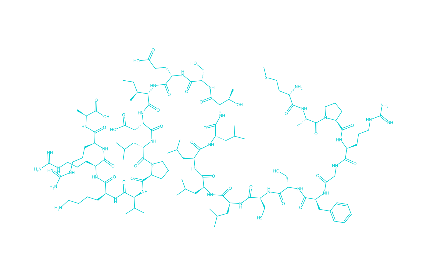 2D structure of humanin drawn in Vanguard Laboratory colors