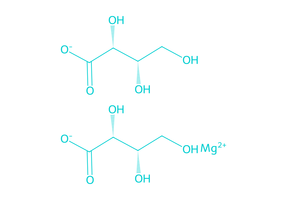 2D structure of magnesium-l-threonate drawn in Vanguard Laboratory colors