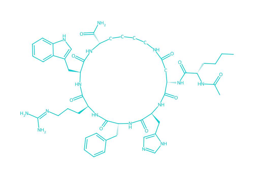 2D structure of melanotan-ii drawn in Vanguard Laboratory colors