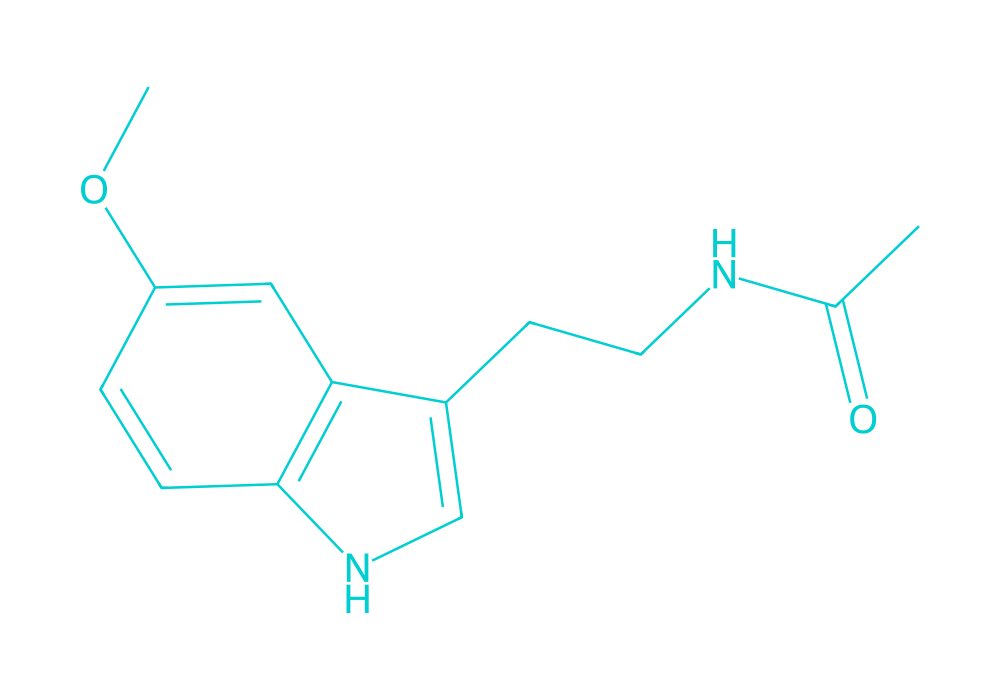 2D structure of melatonin drawn in Vanguard Laboratory colors