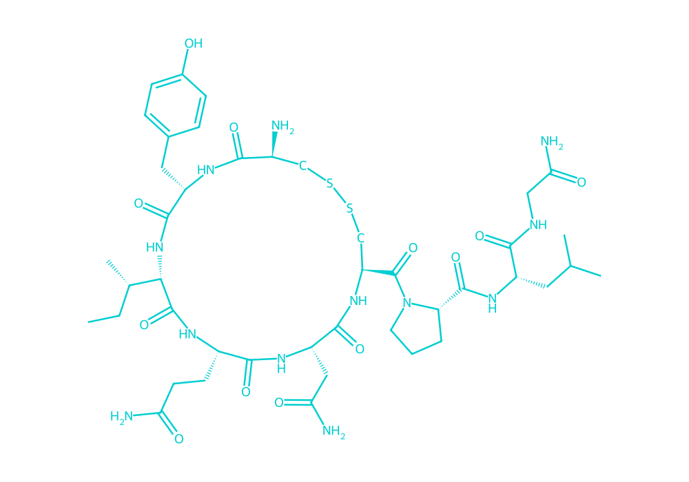 2D structure of oxytocin drawn in Vanguard Laboratory colors