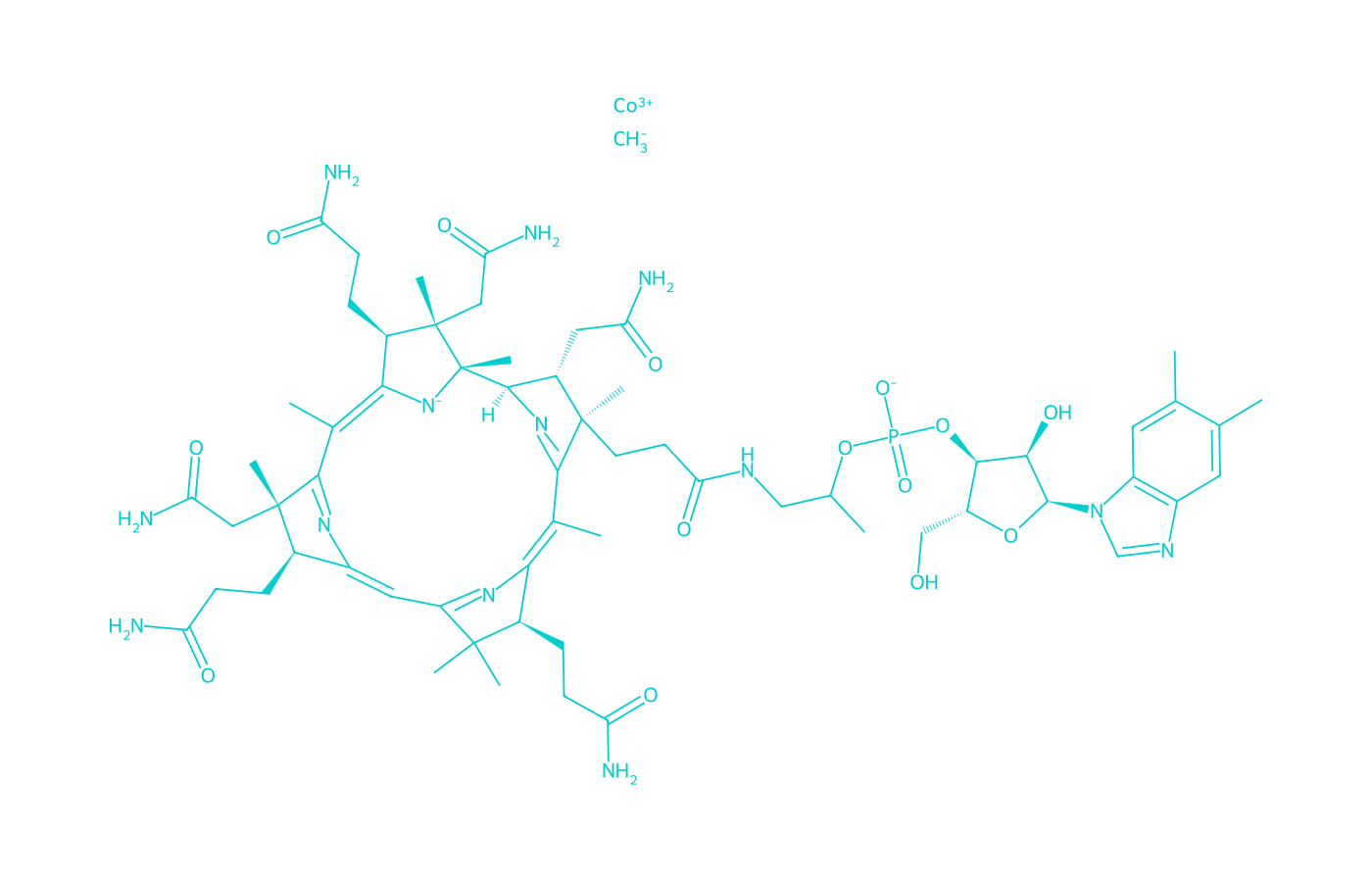 2D structure of vitamin-b12 drawn in Vanguard Laboratory colors